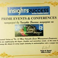 ISO 9001: Scope certificate held by Prime Events & Conferences