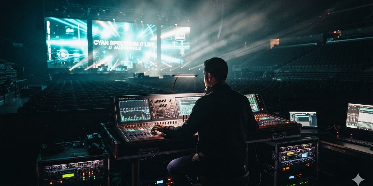 Stage lighting and LED screens at a live event
