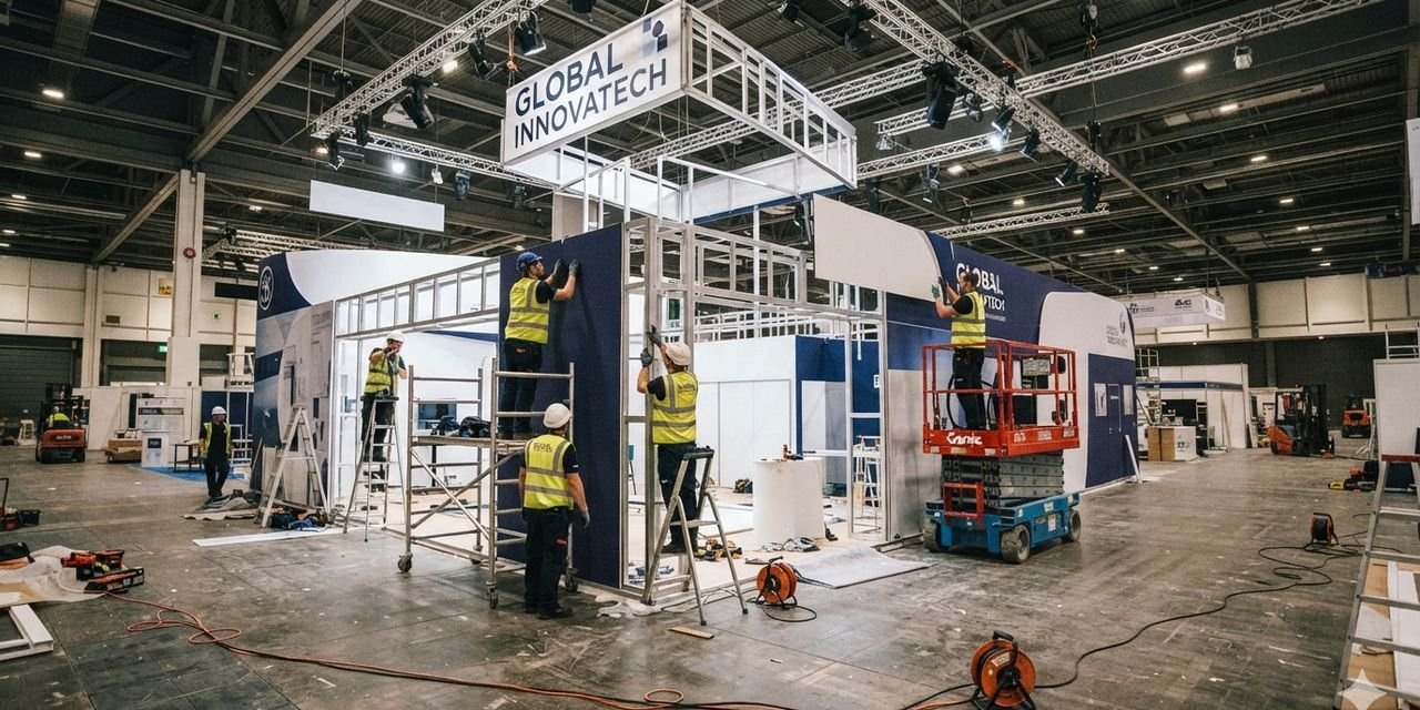A custom exhibition stand on a trade show floor